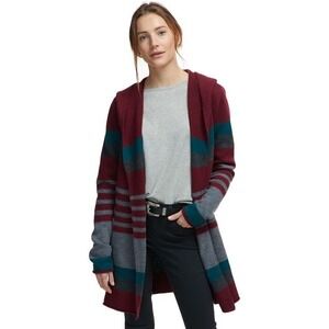 TOAD&CO Merino Heartfelt Hoodie Cardigan Striped Burgundy Grey Teal Size S